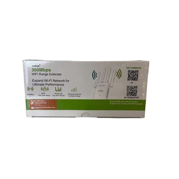 Netfun 300 Mbps WiFi Range Extender Signal Booster for Home or Office White - Picture 1 of 5